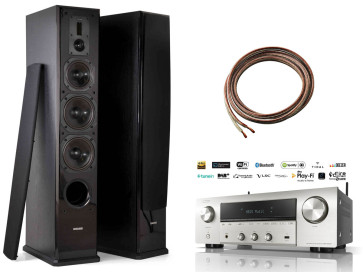 Stereo sistema Denon DRA-800H stereo 2.1 garso stiprintuvas resyveris 2x145W tinklo grotuvas HDMI WiFi su Dynavoice Definition DF-8 garso kolonėlėm grindinėm 560W