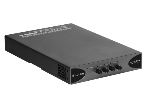 Blaze Audio PowerZone™ 504 – D-Klasės keturių kanalų galios stiprintuvas. Galia:  4 x 125 W prie 4/8 Ω​  2 x 250 W prie 70/100 V. Bendra sistemos galia: 500 W.  | Nemokamas Pristatymas