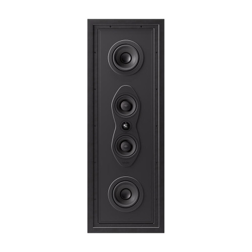 Sonus faber Arena 5, juoda 3 juostų į sieną montuojama garso kolonėlė be apsauginių grotelių, vaizdas iš priekio.