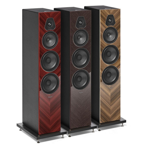 Sonus faber Lumina V Amator, 3 juostų grindinės garso kolonėlės, Red High Gloss, Wenge High Gloss ir Walnut High Gloss spalvų variantai.
