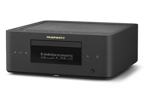 Marantz MCR 60n DAB, juodos spalvos Hi-Fi sistema su integruotu CD grotuvu, vaizdas iš priekio, dešiniojo šono ir viršaus.