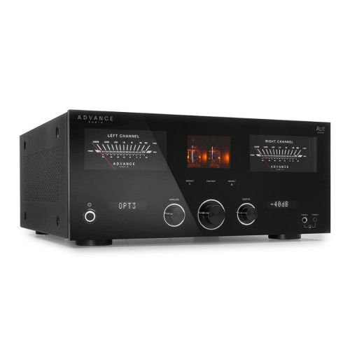 Advance Paris A12 APEX integruotas stereo stiprintuvas – priekinis vaizdas iš kampo