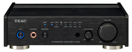 ​TEAC AI-303 – kompaktiškas integruotas A/B - klasės stiprintuvas su USB DAC funkcija, Galia:  50 W + 50 W (4 Ω, 1 kHz, THD 0,03%, JEITA).  25 W + 25 W (8 Ω, 1 kHz, THD 0,03%, JEITA)​​ | Nemokamas Pristatymas