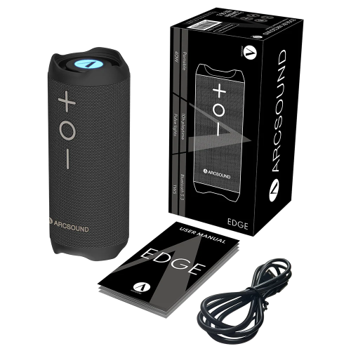 Arcsound EDGE – nešiojama Bluetooth kolonėlė su LED apšvietimu, atspari vandeniui/dulkių, su stereo funkcijomis ir papildomu erdviniu „Stadium Sound“ efektu. Veikimo laikas (akumuliatorius) iki 10 valandų | Nemokamas Pristatymas