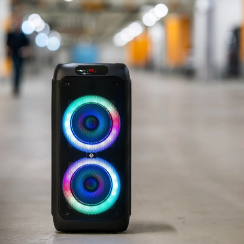 Arcsound Haze Partybox nešiojama garso kolonėlė sistema su bevieliu mikrofonu. LED apšvietimu, SD/USB, galia 120 W, veikimo trukmė: 11 valandų/įkrova per 8 valandas, Bluetooth 5.0 | Garantija suteikiama 1 metai | Nemokamas Pristatymas