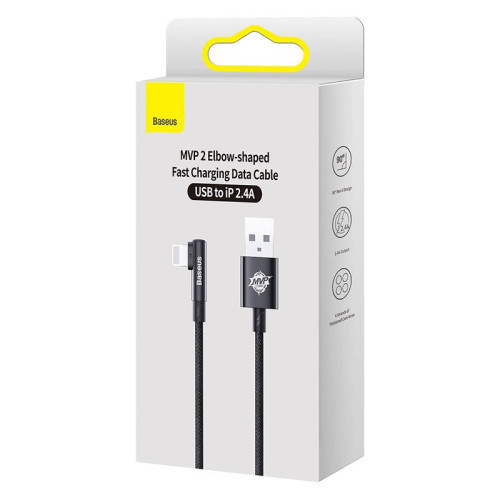 Baseus MVP 2 Elbow - Shaped USB to iP 2.4A, 1 m ilgio greito įkrovimo kabelis