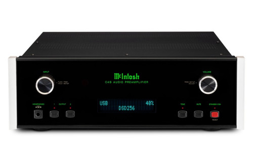 McIntosh C49 – aukštos klasės 2 kanalų pradinis stiprintuvas. Galia: 12 V (balansuotas išėjimas), 6 V (nebalsansuotas išėjimas).  Dažnių juosta: +0, -0,5 dB nuo 10 Hz iki 100 000 Hz. | Nemokamas Pristatymas