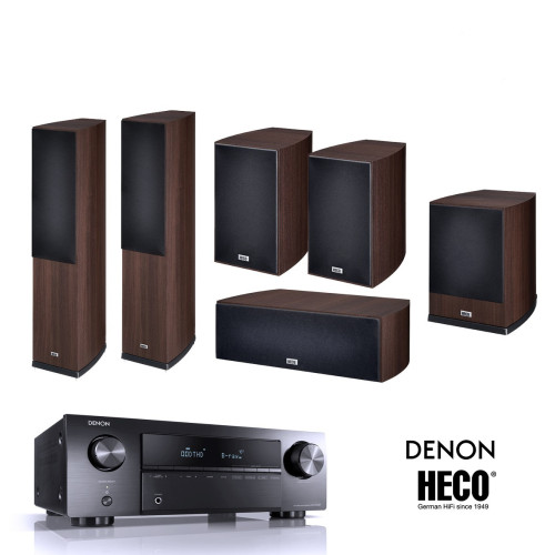 Komplektas DENON AVR-X250BT 5.1 AV Resyveris bei HECO VICTA PRIME 502/202/C102/SUB252A 5.1 garso sistema 