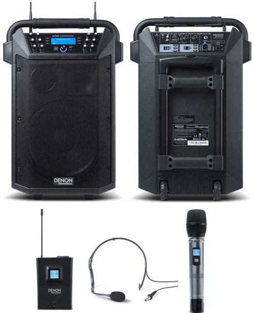 Denon Pro AUDIO COMMANDER garso sistema su belaidžiais mikrofonais Bluetooth, SD/USB,  dažnių juosta 20 Hz – 20 kHz, galia 200W RMS | Nemokamas Pristatymas