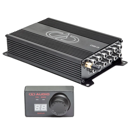 DD Audio DSI-3R, 12 kanalų automobilinis DSP garso procesorius su komplekte esančiu DSI-3RMT nuotoliniu valdikliu, juodas aliuminio korpusas.