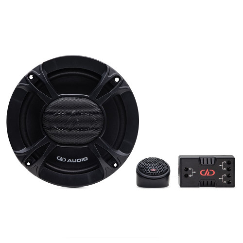 DD Audio E-C6.5b, 165 mm komponentinių automobilinių garsiakalbių komplektas, žemų ir vidutinių dažnių garsiakalbis su apsauginėmis grotelėmis, 25 mm aukštadažnis ir dažnių filtras.