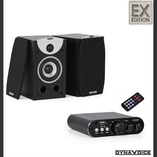Stereo komplektas D-Amp  stiprintuvas su USB mp3 grotuvu 2x25W lentyninės kolonėlės (2 vnt.) Dynavoice Magic S-4