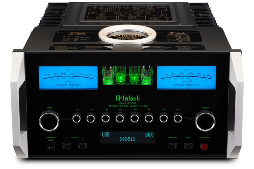 McIntosh MA12000 – aukštos klasės 2 kanalų integruotas hibridinis stiprintuvas. Galia: 350 W vienam kanalui prie 2, 4 arba 8 omų apkrovos.  Dažnių juosta: +0, -0,5 dB nuo 10 Hz iki 100 000 Hz. | Nemokamas Pristatymas