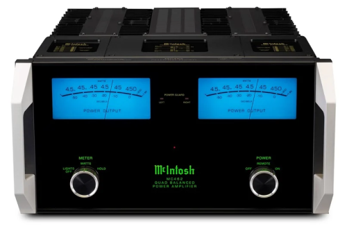 McIntosh MC462 – aukštos klasės dviejų kanalų galios stiprintuvas. Galia: 450 W vienam kanalui prie 2, 4 arba 8 omų apkrovos. Dažnių juosta: +0, -0,25 dB nuo 20 Hz iki 20 000 Hz. | Nemokamas Pristatymas