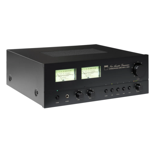NAD C 3030S integruotas stereo stiprintuvas – vaizdas iš priekio ir šono