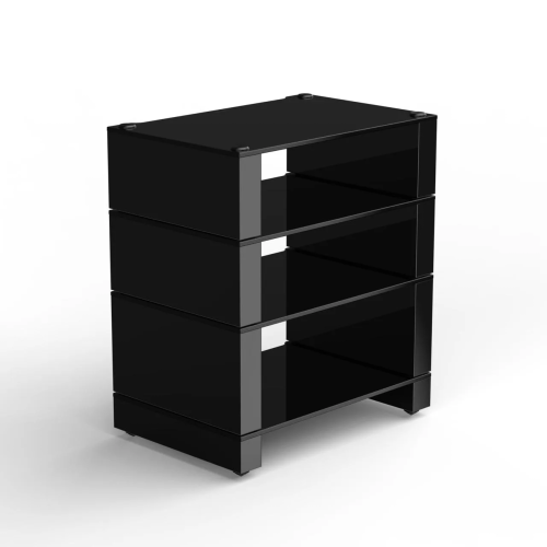 Blok STAX 2G 4 SHELF Black Glass / High Gloss Black stovas garso aparatūrai kampu