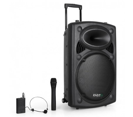IBIZA Sound PORT 15UHF-BT garso sistema su akumuliatoriumi RMS/max. galia : 400/800W Bleutooth USB/MP3 FM Tuneris įmontuotas pakrovėjas | Nemokamas Pristatymas