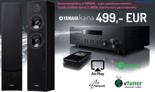 Stereo sistemaYamaha R-N301 tinklinis grotuvas stereo stiprintuvas resyveris 2x180W su garso kolonėlėm Yamaha NS-F51 2 vnt. nemokamas pristatymas