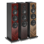 Sonus faber Lumina V Amator, 3 juostų grindinės garso kolonėlės, Red High Gloss, Wenge High Gloss ir Walnut High Gloss spalvų variantai.