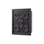 Sonus faber Arena 1, juoda 3 juostų į sieną arba lubas montuojama garso kolonėlė be apsauginių grotelių, vaizdas iš priekio ir šono.