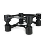 IsoAcoustics Aperta, juodos spalvos antivibracinis stovas garso kolonėlėms, aliuminio konstrukcija su vibracijas slopinančiais izoliatoriais.