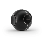 Cabasse THE PEARL MYUKI, nešiojama Bluetooth ir Wi-Fi garso kolonėlė, matinė juoda (Matte Black), vaizdas iš priekio ir šono.
