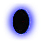DD Audio LED RGB Ring 8″ apšvietimo žiedas ant automobilinio garsiakalbio, mėlynai violetinio apšvietimo efektas, vaizdas iš šono.
