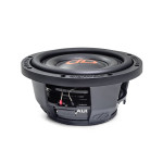 DD Audio SL608-D4, 200 mm automobilinis žemų dažnių garsiakalbis, 300 W RMS, vaizdas iš priekio ir šono.