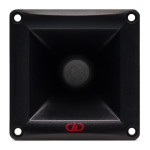 DD Audio VO-CT5x5 Horn, juodas kvadratinis aukštų dažnių garso sklaidytuvas (ruporas), priekinis vaizdas su keturiomis montavimo angomis ir DD Audio logotipu.