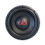 DD Audio 210e-D4, 250 mm automobilinis žemų dažnių garsiakalbis, priekinis vaizdas, juoda membrana su raudonu DD Audio logotipu ir elastinga pakaba.
