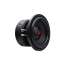 DD Audio 508e-D2, 8 colių žemų dažnių garsiakalbis, priekinis ir šoninis vaizdas su juoda membrana, raudonu DD Audio logotipu ir masyvia magnetine sistema.