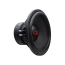 DD Audio 512e-D2, 300 mm automobilinis žemų dažnių garsiakalbis, priekinis ir šoninis vaizdas su juoda membrana, raudonu DD Audio logotipu, sustiprinta pakaba, plieniniu korpusu ir masyvia magnetine sistema.