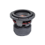 DD Audio 608f-D2, 8 colių žemų dažnių garsiakalbis, vaizdas kampu su juoda membrana, sustiprinta pakaba ir magnetine sistema.