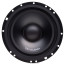 DD Audio AW6.5a, 6,5 colio vidutinių ir žemų dažnių garsiakalbis, priekinis vaizdas su juoda membrana, DD Audio logotipu ir montavimo angomis.