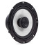 DD Audio D-X6.5B, dviejų juostų koaksialinis garsiakalbis, vaizdas kampu, juodas korpusas, sidabrinė membrana ir aukštų dažnių garsiakalbis su apsauginėmis grotelėmis.