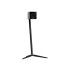 Monitor Audio Radius Floor Stand 4G, juodas grindinis kolonėlės stovas su „Radius 1 4G“ garso kolonėle, vaizdas iš priekio ir šono.
