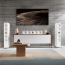 KEF Reference 4 Meta centrinė kolonėlė baltoje namų kino sistemoje su grindinėmis KEF kolonėlėmis