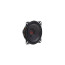 DD Audio VO-MN104-S4, 100 mm vidutinių dažnių automobilinis garsiakalbis su juoda celiuliozės membrana ir raudonu DD logotipu, vaizdas iš priekio ir šono.
