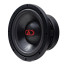 DD Audio VO-W508-S2, 200 mm vidutinių ir žemų dažnių automobilinis garsiakalbis su juoda membrana ir raudonu DD logotipu, vaizdas iš priekio ir šono.