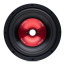 DD Audio VO-W508-S2, 200 mm automobilinis garsiakalbis su juoda membrana ir raudonu DD Audio garso sklaidytuvu, vaizdas iš priekio.