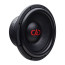DD Audio VO-WN712-D4 12 colių žemųjų dažnių garsiakalbis su juoda membrana ir raudonu DD logotipu, vaizdas iš priekio ir šono.