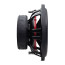 DD Audio VO-WN712-D2 1200 W RMS žemųjų vidutinių dažnių garsiakalbis su neodimio magnetu, lieto metalo rėmu ir raudonais konstrukcijos elementais, vaizdas iš šono.