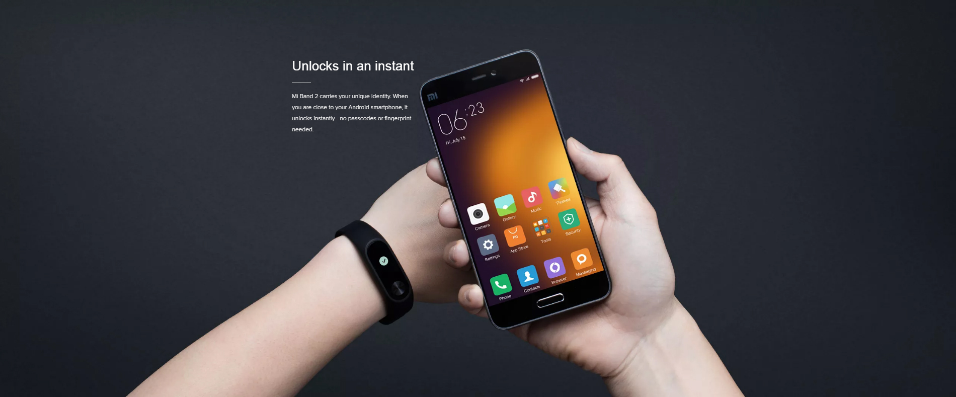 Mi Band 2 Mi Band 2 telefono atrakinimas